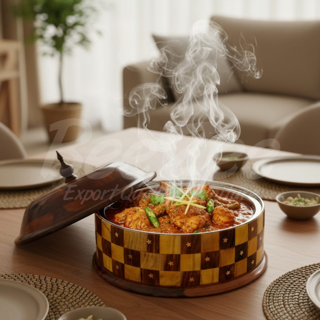 striped wooden roti hotpot (chapati box)