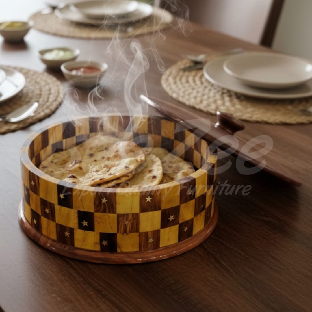 striped wooden roti hotpot (chapati box)