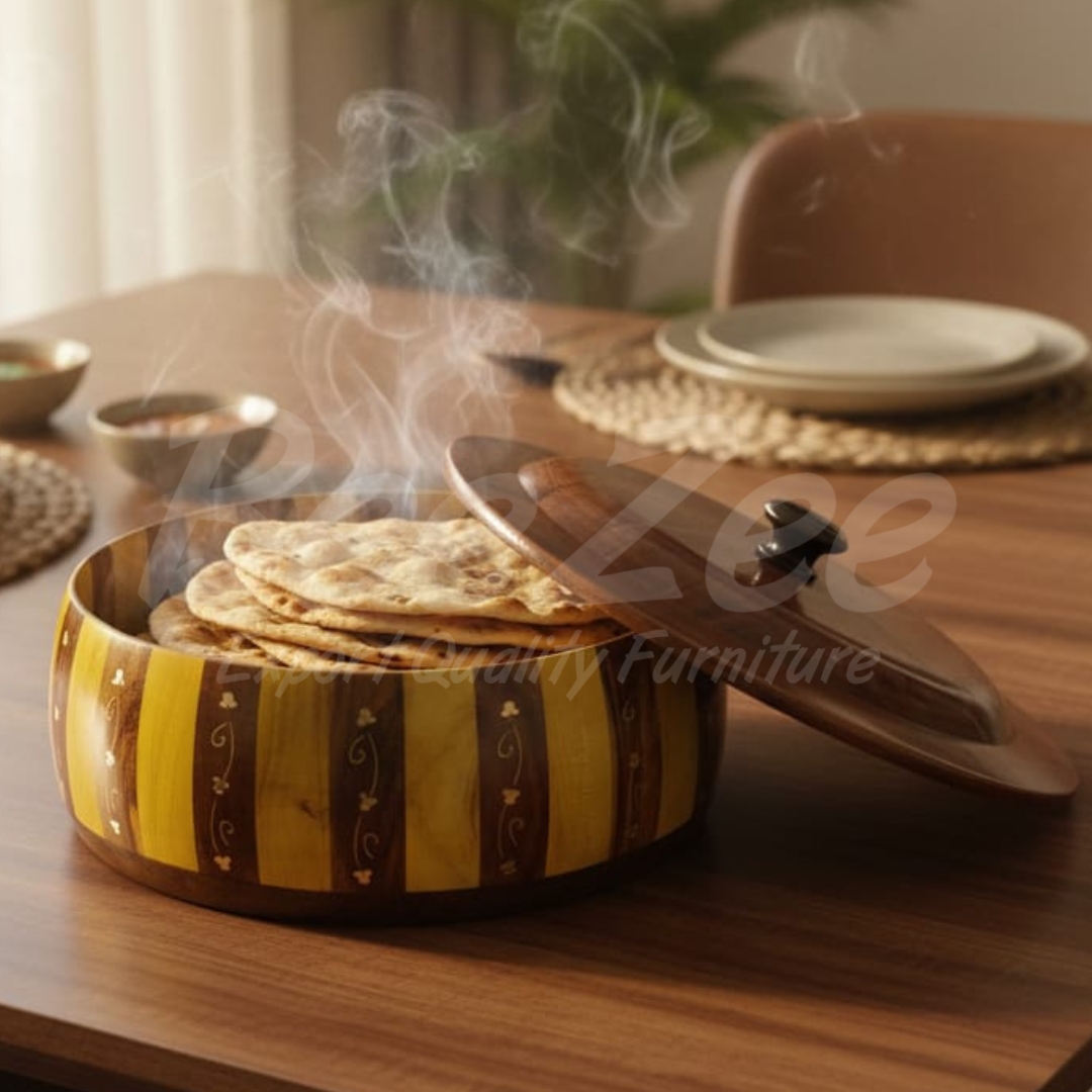 striped wooden roti hotpot (chapati box)