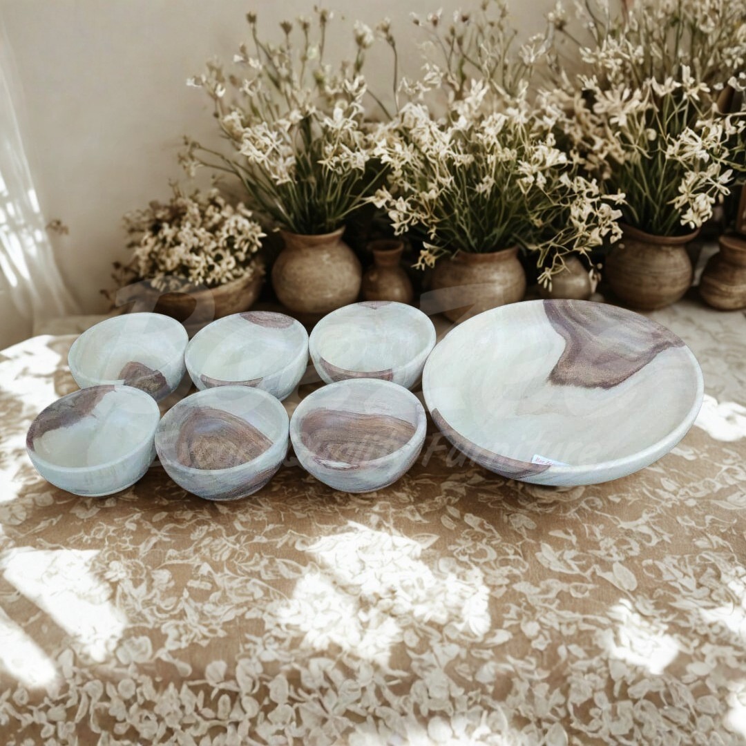 7 piece marble finish wooden bowl set