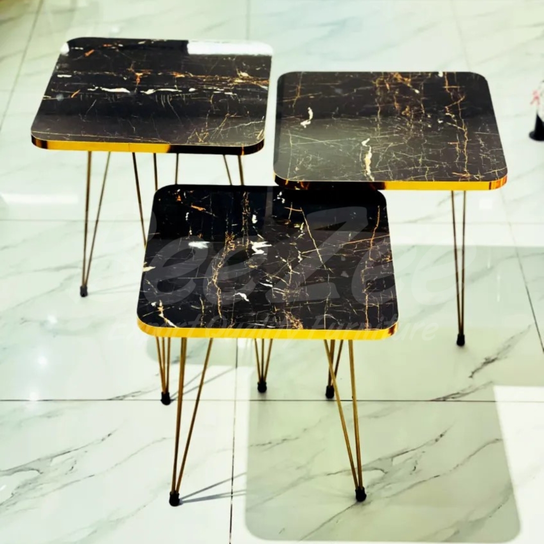 Black Marble & Gold Nesting Tables (Set of 3)