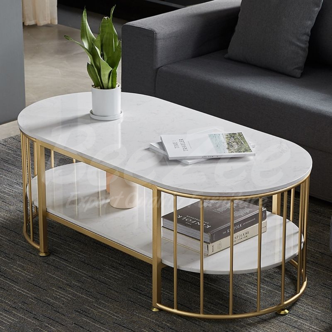 White Marble & Gold Coffee Table (Oval Shaped)