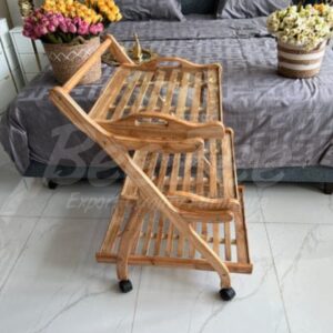 Solid Wood Trolley with 2 Removable Trays