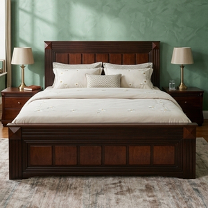 Cherry Wood Paneled Bed with Fluted Corner Posts