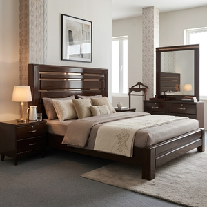 Espresso Wood Bed with Horizontal Panel Headboard