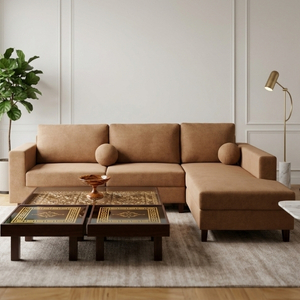 L-Shape Sectional Sofa with Bolster Cushions