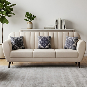 . Curved Arm Sofa with Tapered Wood Legs