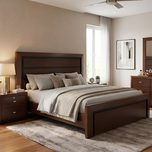 Dark Walnut Bed with Wide Panel Headboard