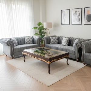 Chesterfield Sofa Set with Rolled Arm Cushioning