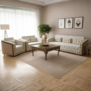 Tufted Sofa with Carved Wood Base and Bolster Pillows