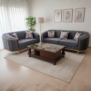 Curved Sofa with Metallic Frame Trim