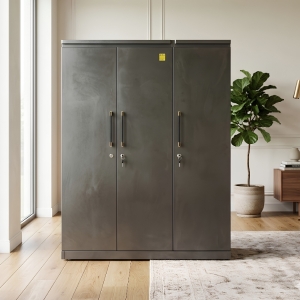 Three-Door Solid Wardrobe with Lock Handles