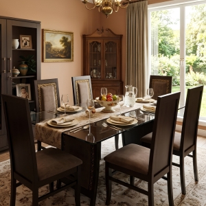 Six-Seater Dining Table Set with Glass Top