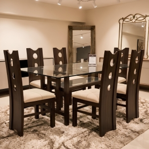 Six-Seater Glass Top Dining Table Set