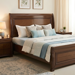 Cherry Wood Sleigh Bed with Curved Headboard