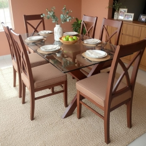 Six-Seater Dining Set with Cross-Back Chairs