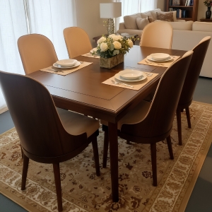 Six-Seater Dining Set with Curved Upholstered Chairs