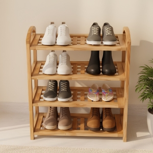 Image — 4-Tier Wooden Shoe Rack Name: BeeZee Four-Tier Wooden Shoe Rack