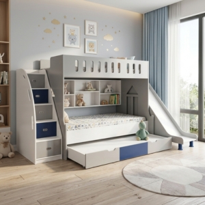 Bunk Bed with Storage Staircase and Slide