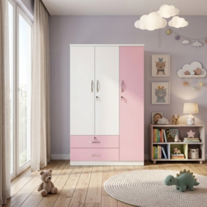 Three-Door Pink and White Kids Wardrobe