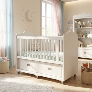 Wooden Baby Crib with Storage