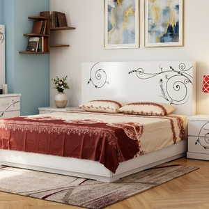 White Platform Bed with Floral Vine Decal Headboard