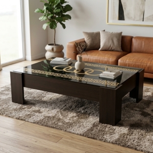 Rectangular Glass Top Coffee Table with Gold Inlay