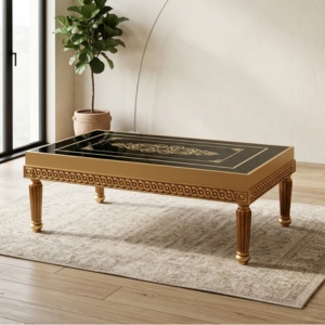 Gold Finish Coffee Table with Fluted Legs