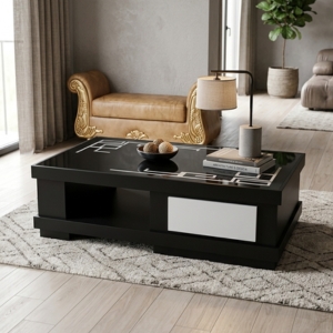 Black and White Coffee Table with Storage Drawer