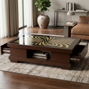 Coffee Table with Swirl Pattern Glass Top