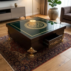 Coffee Table with Carved Gold Rosette Panels