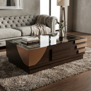 Coffee Table with Curved Rose Gold Accent Panel