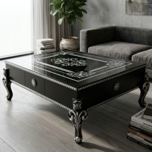 Black and Silver Ornate Coffee Table