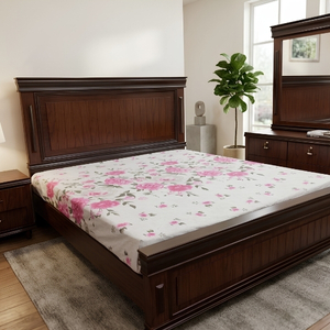 Dark Cherry Wood Panel Bed with Classic Trim