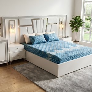 White Modern Bed with Mirrored Panel Headboard