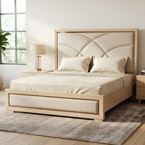 Natural Oak Upholstered Bed with Arched Fan Headboard
