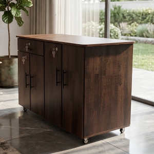 Mobile Ironing Table with Storage Cabinet